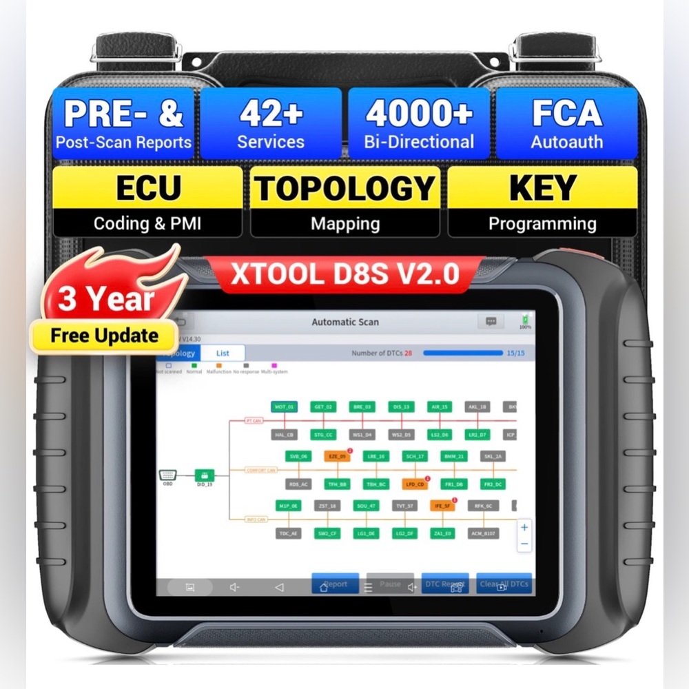 XTOOL D8S OBD2 Scanner Diagnostic Tool Topology Mapping ECU/Key Coding 42+ Reset
